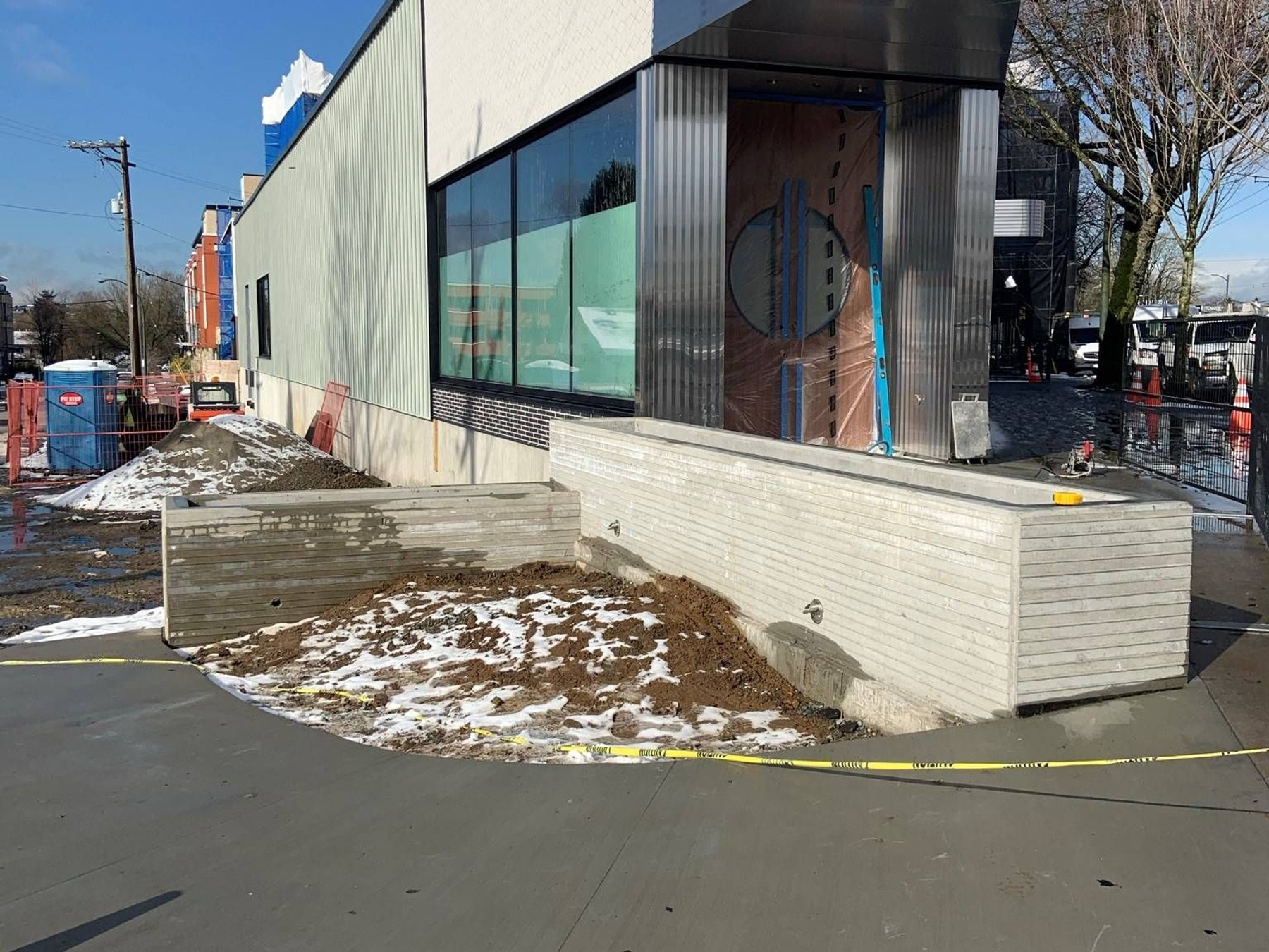 Board-formed concrete formwork under construction